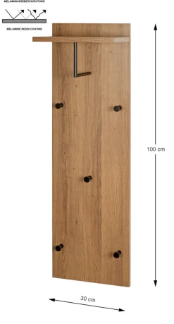 Wandgarderobe 30 x 100 cm braun/schwarz
