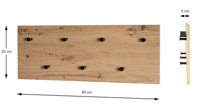Wandgarderobe 80 x 30 cm Eiche-Dekor/schwarz