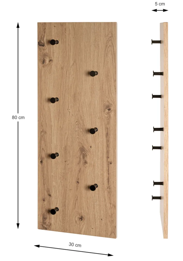 Wandgarderobe 80 x 30 cm Eiche-Dekor/schwarz