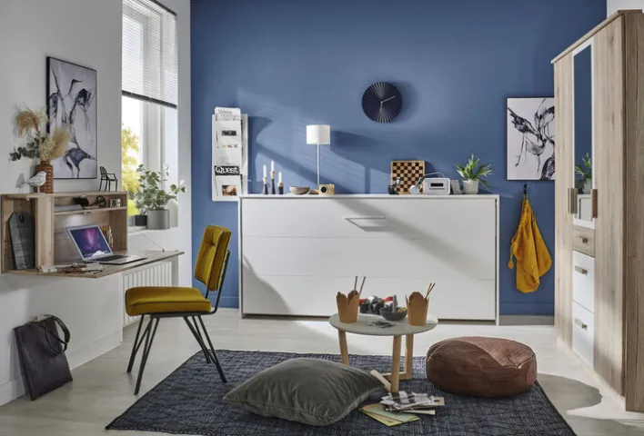 Wandklappbett STELLA weiß 90 x 200 cm horizontal