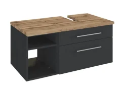 Waschbeckenunterschrank DAVOS rechts 90 x 41 cm Graphit matt/ Wotan Eiche
