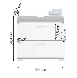 Waschbeckenunterschrank SCOUT 60 x 56 cm grau/ weiß Hochglanz