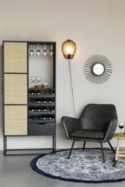 Weinschrank JOANNA 80 x 175 cm Rattangeflecht/schwarz