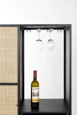Weinschrank JOANNA 80 x 175 cm Rattangeflecht/schwarz