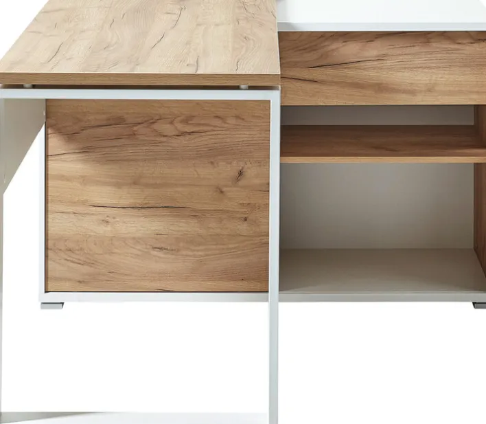 Winkelschreibtisch LION 117 x 120 cm Weiß/ Navarra-Eiche