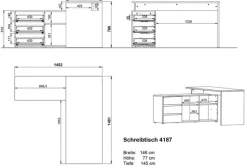 Winkelschreibtisch LISSABON 146 x 145 cm Graphit/ Navarra Eiche