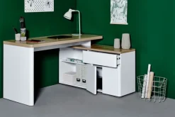 Winkelschreibtisch Riviera Eiche Nachbildung/Weiß matt ca. 140 x 118 x 77 x 55 cm