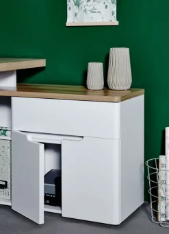 Winkelschreibtisch Riviera Eiche Nachbildung/Weiß matt ca. 140 x 118 x 77 x 55 cm