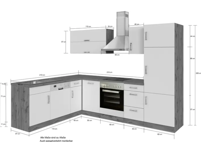 Winkelzeile ODENSE 210 x 270 cm Wotan-Eiche Dekor/ Weiß