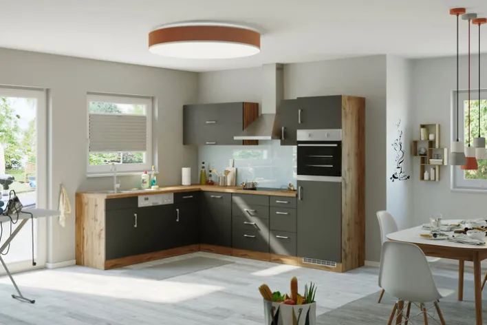 Winkelzeile ODENSE Wotan-Eiche Dekor/ Anthrazit ca. 210x270cm