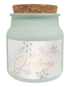 Wohlfühl-Kerze im Glas 7,5 cm hellgrün-creme/Zedernduft