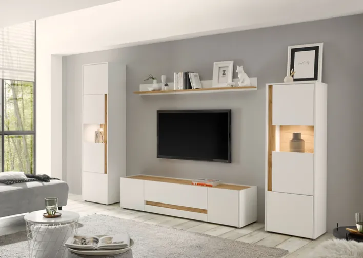 Wohnkombi 19 CITY 4-teilig 310 x 197 cm Weiß/Wotan Eiche Dekor