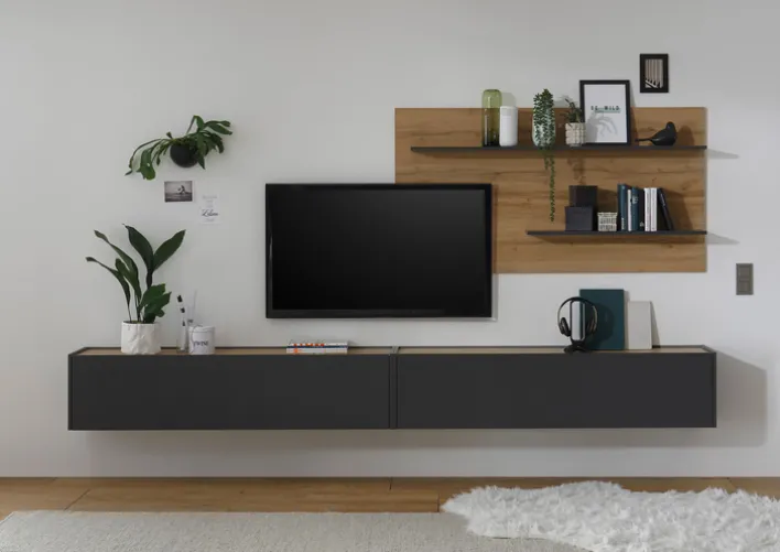 Wohnkombi 11 CITY 3-teilig 300 x 180 cm Anthrazit/Wotan Eiche Dekor