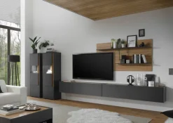 Wohnkombi 22 CITY 5-teilig 440 x 180 cm Anthrazit/Wotan Eiche Dekor