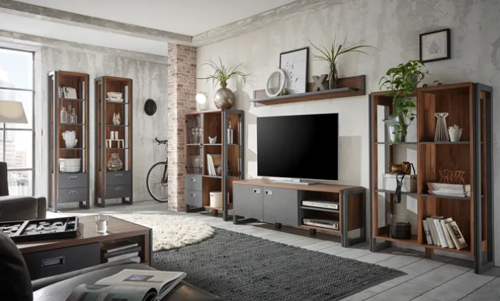 Wohnkombi I DETROIT 4-teilig 360 x 170 cm braun/anthrazit