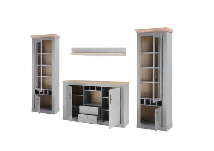 Wohn-Kombination 9 CHAMBORD 4-teilig 328 x 201 cm hellgrau/braun