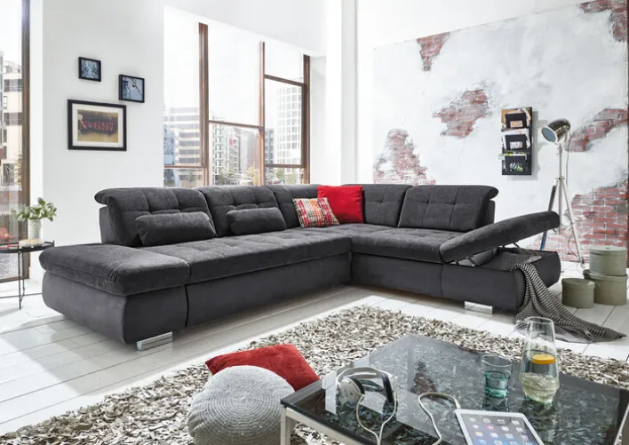 Wohnlandschaft LANCE 323 x 260 cm Stoffbezug belle black