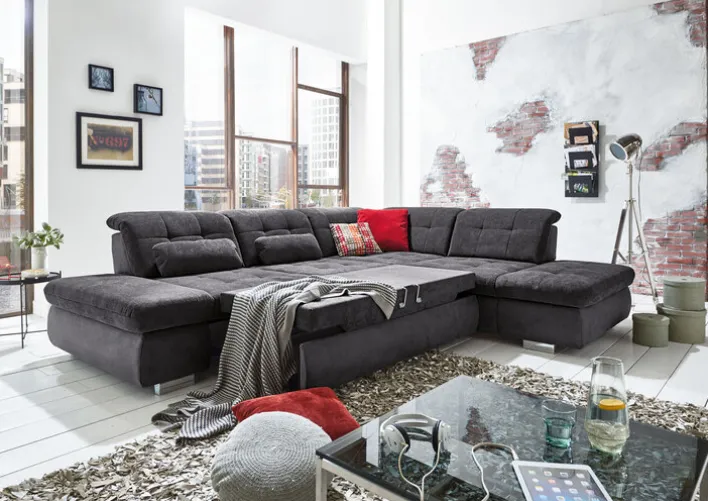 Wohnlandschaft LANCE 323 x 260 cm Stoffbezug belle black