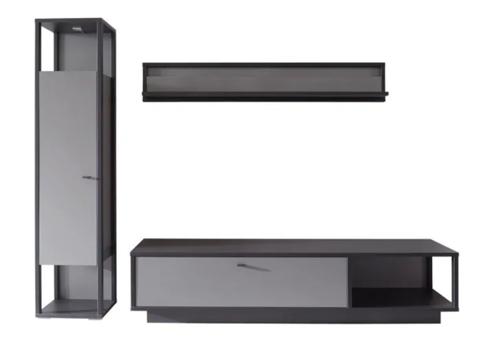 Wohnwand LUXOR I 3-teilig Royla grau/ anthrazit