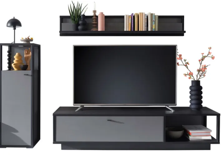 Wohnwand LUXOR II 3-teilig Royla grau/ anthrazit