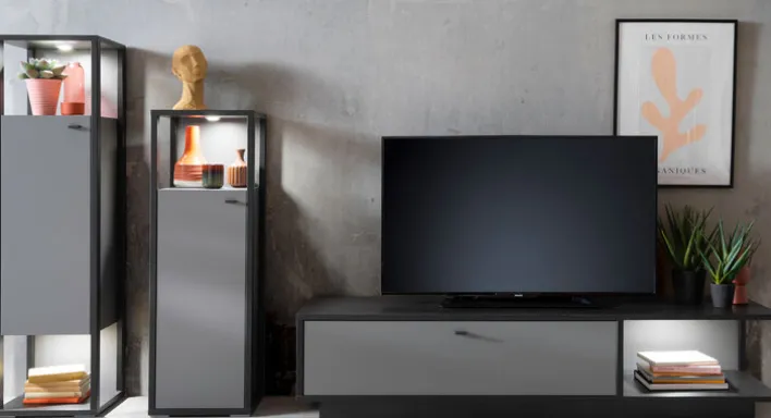 Wohnwand LUXOR III 3-teilig Royal grau/ anthrazit