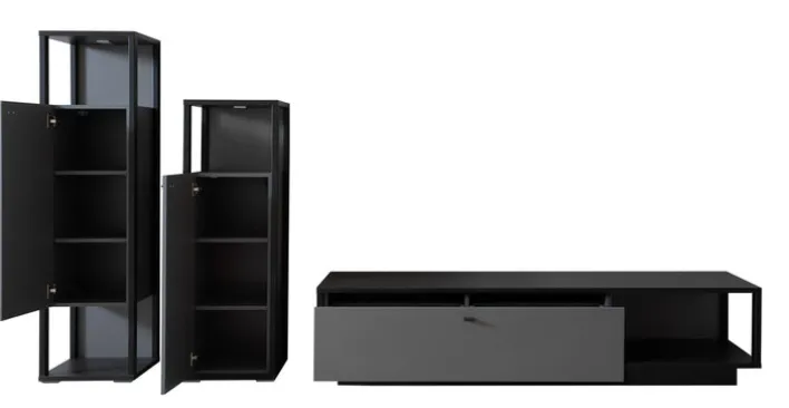 Wohnwand LUXOR III 3-teilig Royal grau/ anthrazit