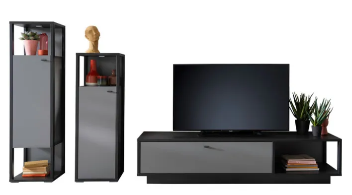 Wohnwand LUXOR III 3-teilig Royal grau/ anthrazit