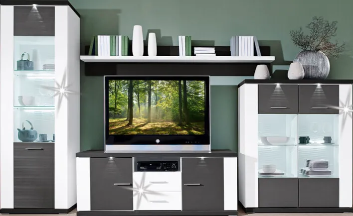 Wohnwand MANHATTAN 4-teilig weiß/ grau