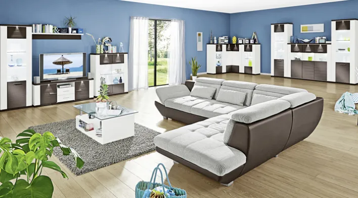 Wohnwand MANHATTAN 4-teilig weiß/ grau