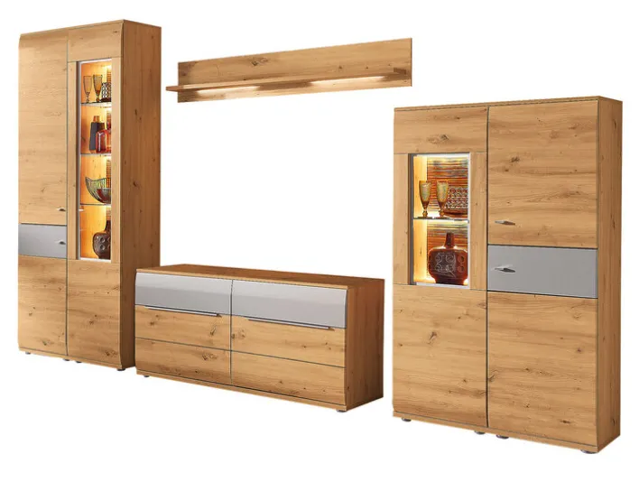 Wohnwand SAMBA 345 cm Alteiche/ Grau matt