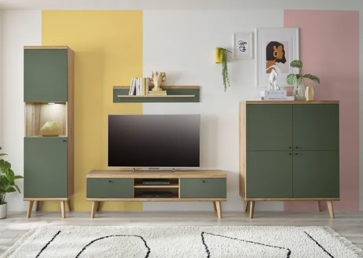 Wohnwand-Kombination 17 ALVA 4-teilig Salbeifarbig/braun 337 x 197 x 40 cm