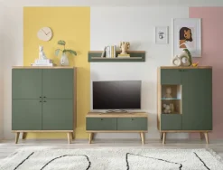 Wohnwand-Kombination 14 ALVA 4-teilig Salbeifarbig/braun 324 x 160 x 40 cm