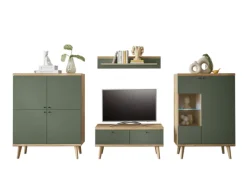 Wohnwand-Kombination 14 ALVA 4-teilig Salbeifarbig/braun 324 x 160 x 40 cm